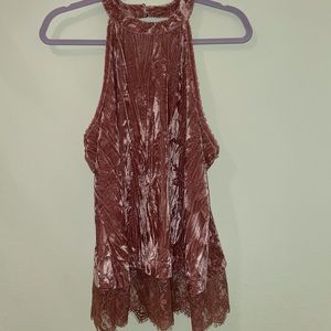 Francesca’s Pink Velvet Top with Lace-Size•Large